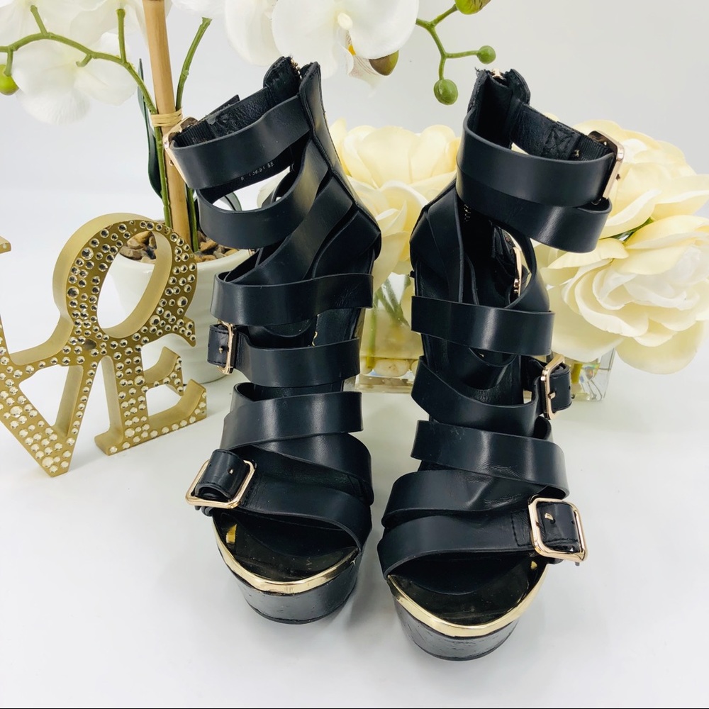 Aldo Leather Strap Buckle Wedges Heels - Picture 3 of 7